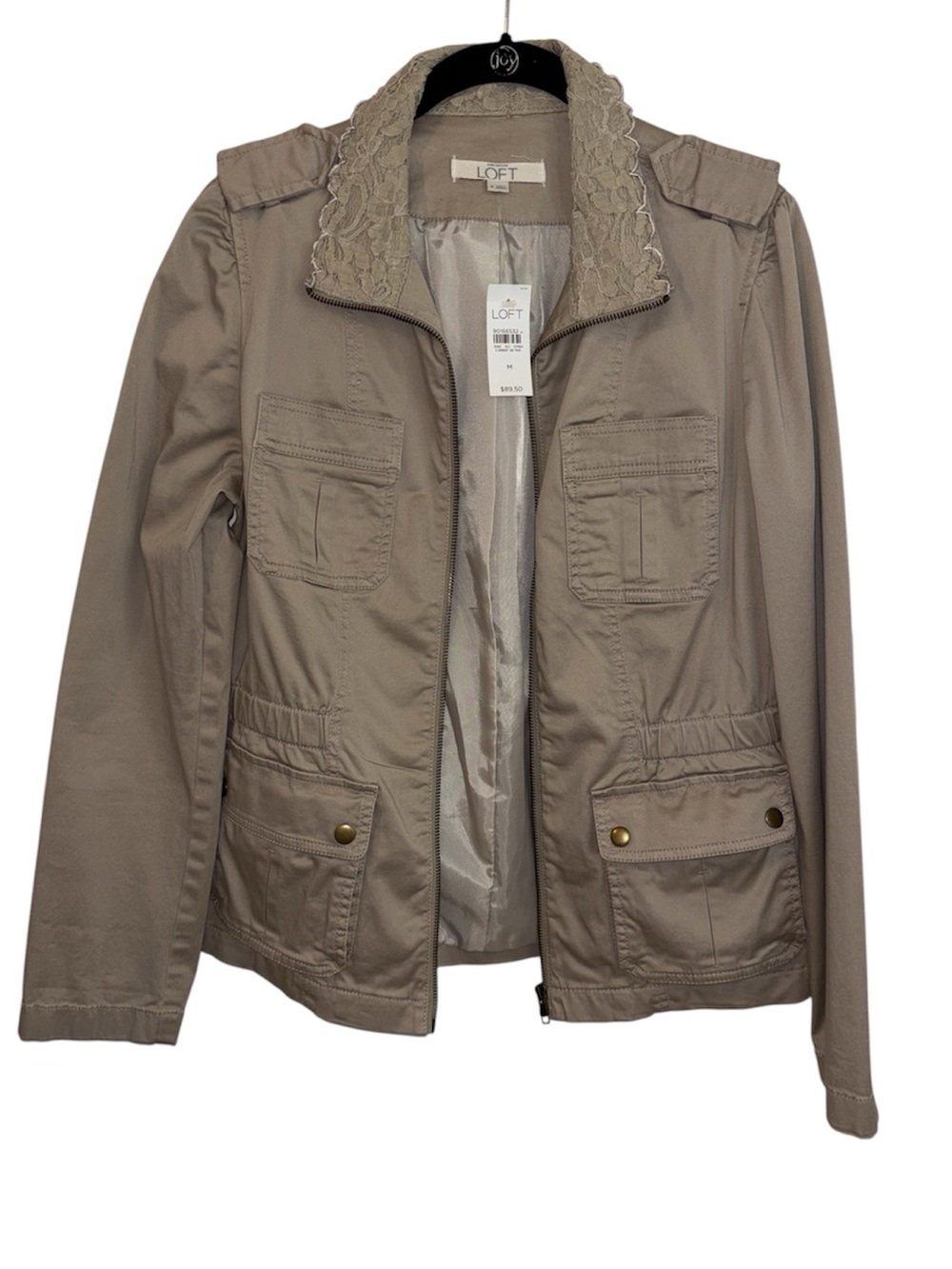 Loft Utility Jacket with Lace Lined Collar in Khaki